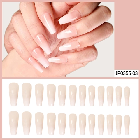 Unghie A Pressione Coffin Sfumate Rosa Nude Bianco Lunghe Ballerina Unghie Finte Con Colla Gelatina E Lima Unghie Artificiali Lucide