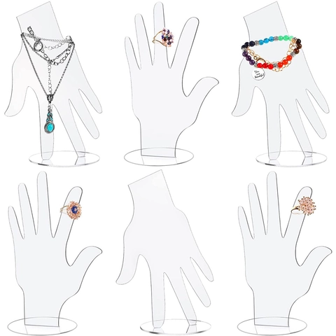 Transparent Acrylic Hand Jewelry Display Stand Gesture Model Holder For Rings Bracelets Necklaces With Round Base