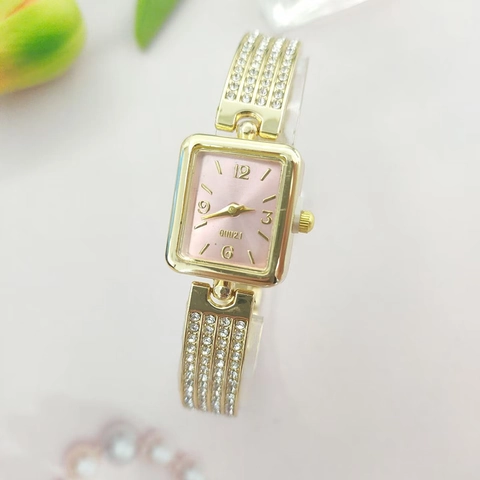 Orologio Al Quarzo Lusso Donna Con Cinturino In Lega Strass Quadrante Rettangolare Elegante Moda