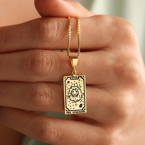 Collier Pendentif Carte De Tarot Acier Inoxydable Plaqué Or 18K Bijoux Rétro Vintage Pour Femmes Style Astrologique