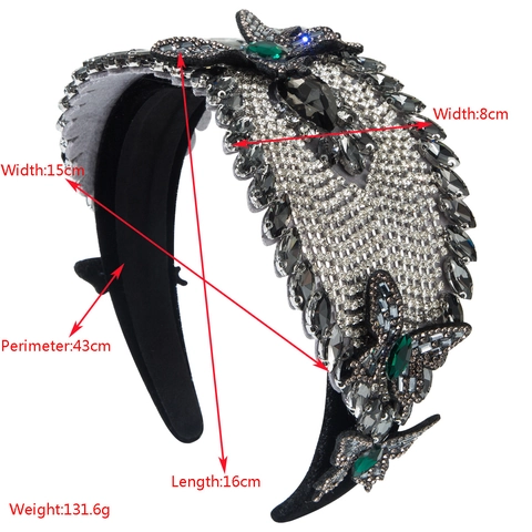 Baroque Butterfly Rhinestone Headband Luxury Velvet Wide Hair Hoop Glamorous Party Accessory For Women