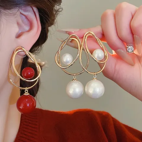 Geometric Irregular Water Drop Copper Beaded Dangle Earrings With 925 Sterling Silver Earring Post French Retro Style Women