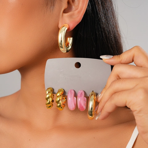 Geometric Hoop Stud Earrings Set With 925 Sterling Silver Earring Post Acrylic Alloy Minimalist Jewelry For Women Fashion