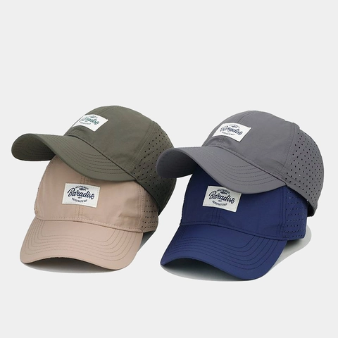Baseball Cap Quick-Dry Polyester Breathable Laser Cut Holes Outdoor Sunshade Retro Patch Adjustable Unisex Fashion