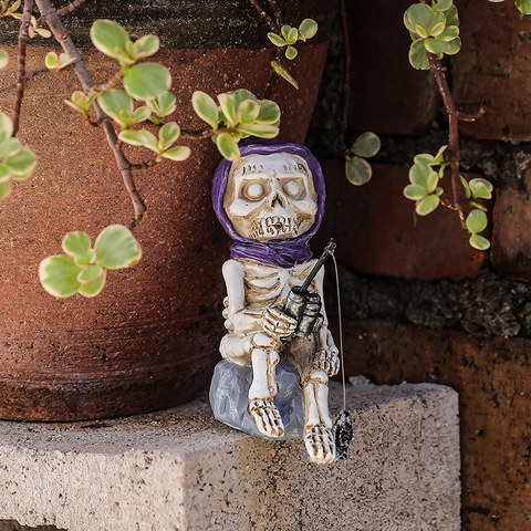 Adorno De Pesca De Esqueleto Resina Figura Gótica Creativa Jardín Acuario Micro Paisaje Decoración De Escritorio Halloween Regalo