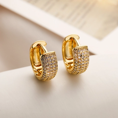 Créoles En Cuivre Plqué Or Avec Zircones Pierres Colorées Style Rétro Minimaliste Pour Femmes Avec Tige En Cuivre