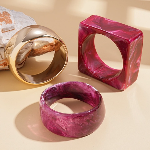 Brazalete Geométrico Grueso Resina Aleación Textura Mármol Cuadrado Redondo Joyería Retro Única Accesorios Para Mujeres