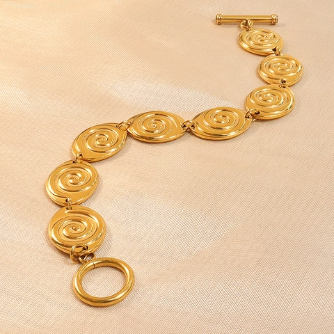 Pulsera de Acero Inoxidable Estilo Corte Francesa para Mujer Lujo Chapado en Oro Patrón de Espiral Joyería de Cadena