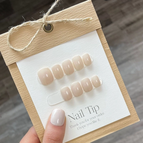 Handmade Press On Nails Short Square Round Solid Color Glossy Nude Pink Reusable Artificial Nail Tips For Women