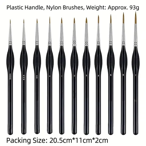 Pinceles Para Detalles Finos Cerdas De Nailon Mango Ergonómico Triangular Para Acuarela Óleo Acrílico Pintura En Miniatura Negro
