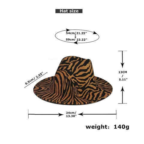 Wide Brim Fedora Hat Cotton Polyester Felt Animal Zebra Leopard Print Trendy Retro Jazz Hat For Men Women