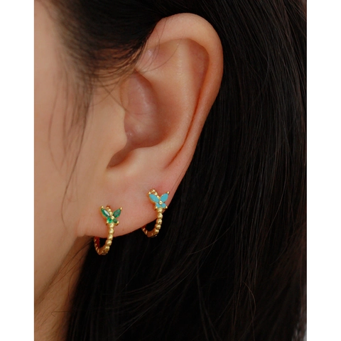 Butterfly Hoop Earrings 925 Sterling Silver Zircon Enamel Retro Aesthetic Niche Ear Buckles Elegant Jewelry Gift
