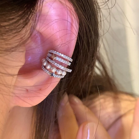 Multi Layer Ear Cuff Oorbellen Zirkoon Kunstparel Ster Geen Piercing Wrap Oorbot Clip Luxe Mode Sieraden Vrouwen
