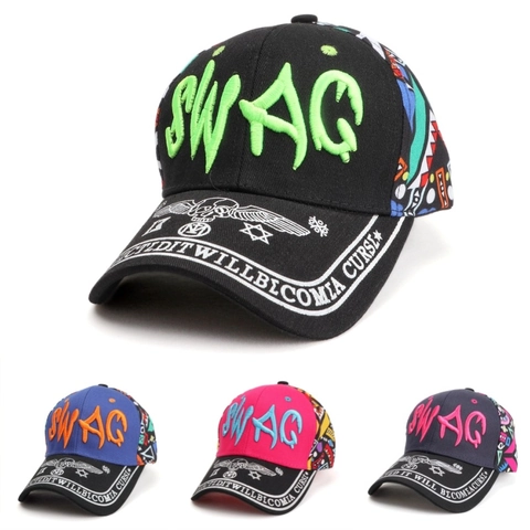 Katoenen Honkbalpet SWAG Borduurwerk Graffiti Print Streetwear Hip Hop Color Block Zonbescherming Verstelbaar