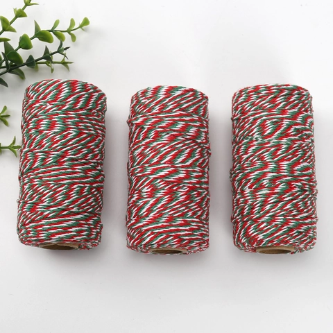 Cotton Baker Twine Colorful Christmas Decorative Rope For Gift Wrapping DIY Craft Holiday Party Ornament Red White Green