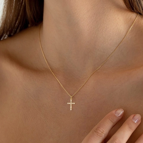 Minimalist Stainless Steel Cross Pendant Necklace For Women 18K Gold Plated INS Style Dainty Clavicle Chain Religious Jewelry Gift