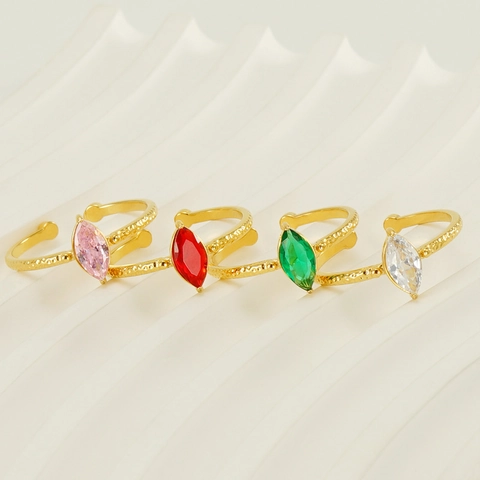 Marquise Zirkoon Open Verstelbare Ring 18K Verguld Roestvrij Staal Gehamerde Textuur Mode Sieraden Voor Vrouwen