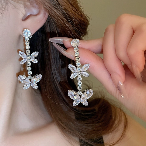 Vlinder Waterdruppel Ketting En Oorbellen Sieraden Met Zilveren Oorsteker Koper Zirkoon Elegant Luxe Dames