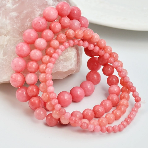 Bracciale Di Perline Rodocrosite Rosa Pietra Rotonda Sovrapposto Versatile Cordino Elastico Gioielleria Da Donna Elegante