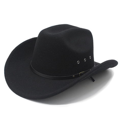 Sombrero De Vaquero Occidental Ala Ancha Material Fieltro Con Hebilla De Cinturón Transpirable Estilo Étnico Retro Para Hombres Mujeres