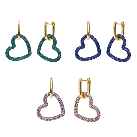 Heart Shaped Hoop Earrings Copper Micro Pave Zircon With 925 Sterling Silver Earring Post Ins Style Fashion For Women