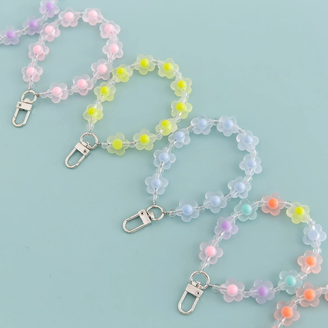 Acrylic Beaded Flower Star Paw Print Keychain Cute Candy Color Translucent Bag Pendant Car Keyring Accessories For Women