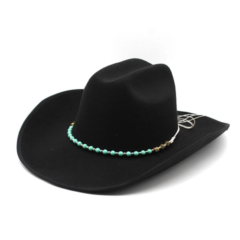 Western Cowboy Hut Breite Krempe Wollfilz Ethnische Türkis Perlen Dekor Fedora Für Herren Damen Vintage Retro Stil