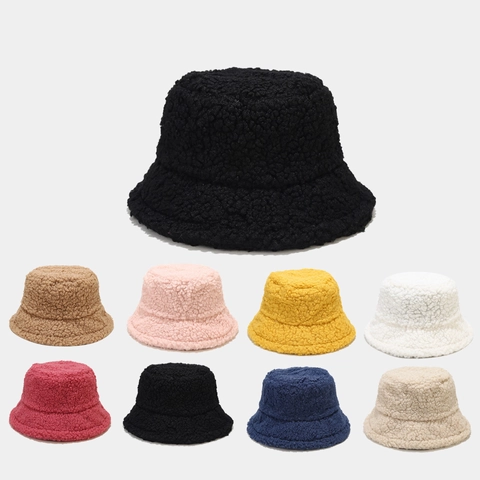 Sombrero De Pescador Invierno Mujer Lana De Cordero Color Sólido Cálido Grueso Vellón Exterior Cortavientos Suave