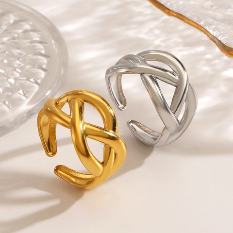 Anillo Abierto De Líneas Cruzadas Irregulares Acero Inoxidable Chapado En Oro De 18K Ajustable Joyería Geométrica Mujer