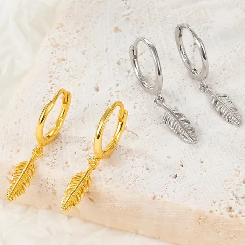 925 Sterlingsilber Feder Hoop Drop Ohrringe Für Damen Elegante Gold Silber Plattiert Zierliche Mode Schmuck Ohr Zubehör