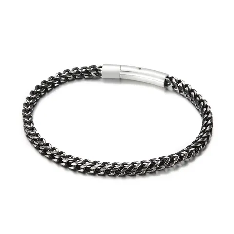 Herren Edelstahl Franco Kette Armband Und Halskette Retro Industrie Bicolor Weizengeflecht Punk Minimalist Accessoire