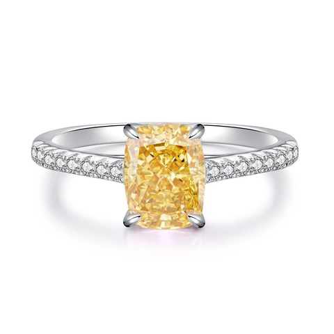 Anillo de Plata de Ley S925 Con Circonia Amarilla Corte Radiante para Mujer Joyería de Lujo para Aniversario Boda y Banquete