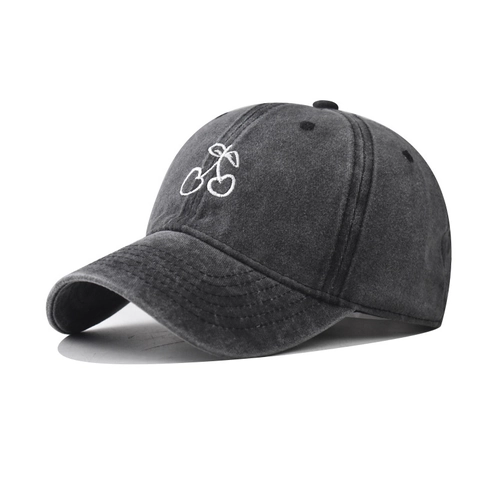 Gorra De Béisbol Bordado De Cereza Algodón Lavado Distressed Retro Ajustable Sombrero De Exterior Para Hombres Mujeres