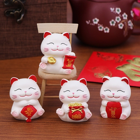 Miniatur Glückskatze Harz Ornamente Süße Maneki Neko Figuren Für Schreibtisch Auto Armaturenbrett Dekor Traditionell