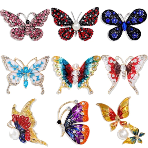 Spilla a Farfalla in Lega Vintage Con Strass Smalto Finta Perla Colorata Corsage di Insetti Per Donna Gioielli Regalo