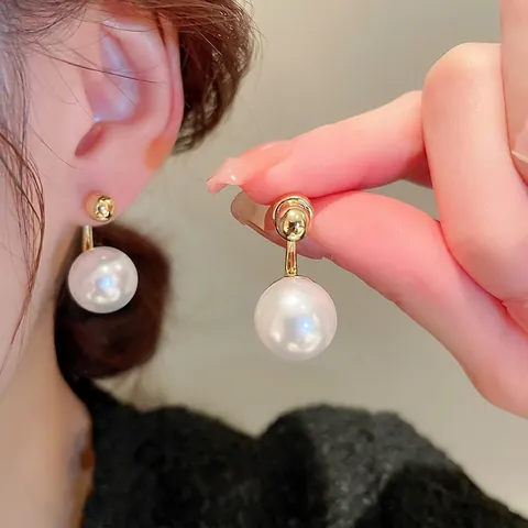 Pendientes De Perlas Artificiales Estilo Francés Vintage Perla Artificial Redonda Con Poste De Plata Aleación Chapada En Oro Para Mujer