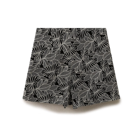 Gonna Pantalone Donna Vita Alta Ricamo Foglie Misto Cotone Asimmetrico Motivo Tropicale Retro Vacanze Shorts