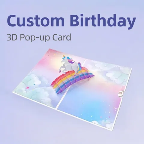 Biglietto Auguri 3D Pop Up Unicorno Ponte Arcobaleno Razzo Astronauta Delfino Carta Speciale Taglio Laser Regalo Compleanno