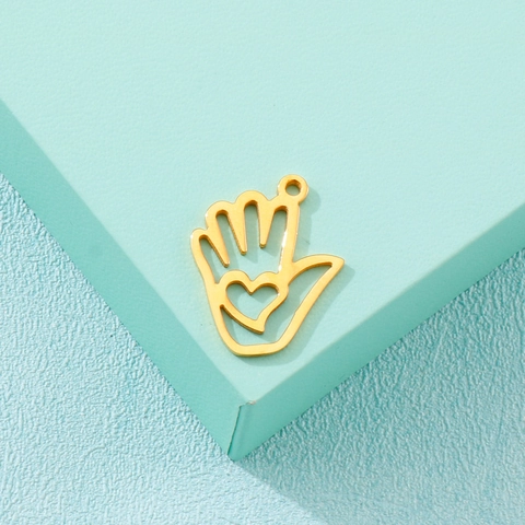 Dijes Corazón Palma Hueca Acero Inoxidable Forma Mano DIY Fabricación Joyas Para Collares Pulseras Pendientes Estilo Simple