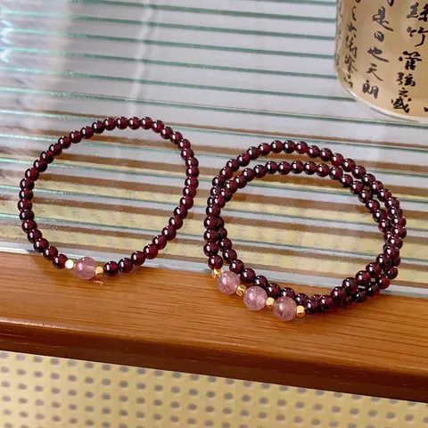 Bracciale Di Perline In Granato E Quarzo Fragola Gioielli Eleganti In Stile Neo Cinese Per Donna Distanziatori In Rame Placcato Oro