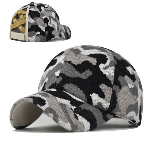 Gorra Béisbol Punto Camuflaje Mujer Sombrero Cola Caballo Cruzada Protección Solar Ajustable Transpirable Moda Visera