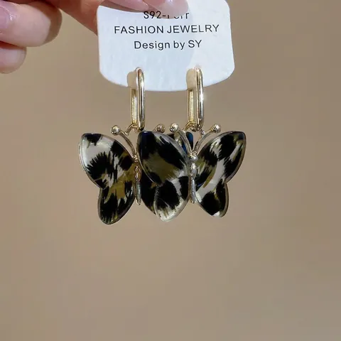 Schmetterling Ohrhänger Leopardenmuster Acetat Legierung Vintage Schmuck Für Damen Mit Silbernen Ohrsteckern
