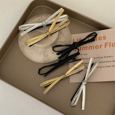 Barrette À Cheveux Noeud Papillon Similicuir Métallique Épingle À Cheveux Élégante Minimaliste Style Ins Pour Femmes