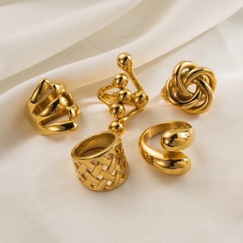 Anillo Geométrico Irregular Acero Inoxidable Chapado En Oro De 18K Bola Exagerada Corona Nudo Joyería De Mano Minimalista Para Mujer