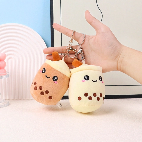 Süßer Cartoon Bubble Tea Tasse Plüsch Schlüsselanhänger Weiche Milchtee Puppe Tasche Anhänger Erdbeere Ananas Obst Stickerei