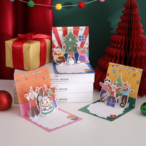 Kreative 3D Weihnachts Grußkarte Cartoon Süße Pop Up Nachricht Karte Mit Umschlag Feiertag Geschenkkarte Für Winter Festival Dekor