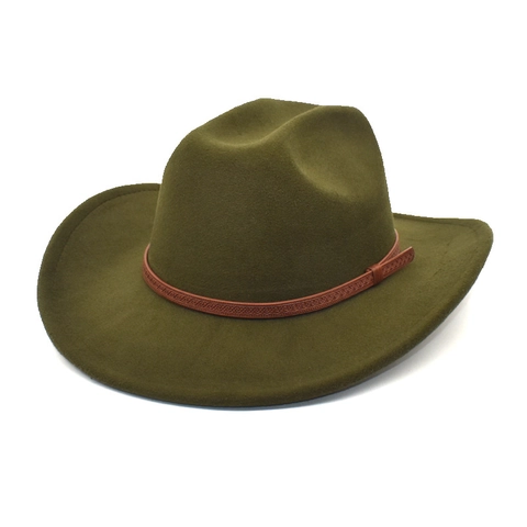 Cappello Fedora Da Cowboy Western Tesa Larga Feltro Di Lana Berretto Jazz Con Fibbia Della Cintura Stile Britannico Vintage