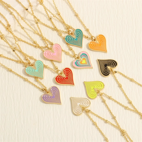 Collar con Colgante de Corazón de Arcoíris Minimalista para Mujer Cobre Esmaltado Chapado en Oro Cadena de Cuentas Joyería