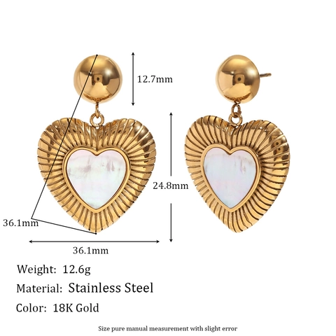 Vintage Edelstahl Herz Ohrhänger Vergoldet Sonnenstrahlen-Muster Künstliche Perle Inlay Elegante Damen Mode Schmuck