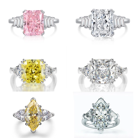 Luxury 925 Sterling Silver Radiant Cut Rhinestone Engagement Ring For Women Sparkling Pink Yellow White Gemstone Rings Jewelry Gift